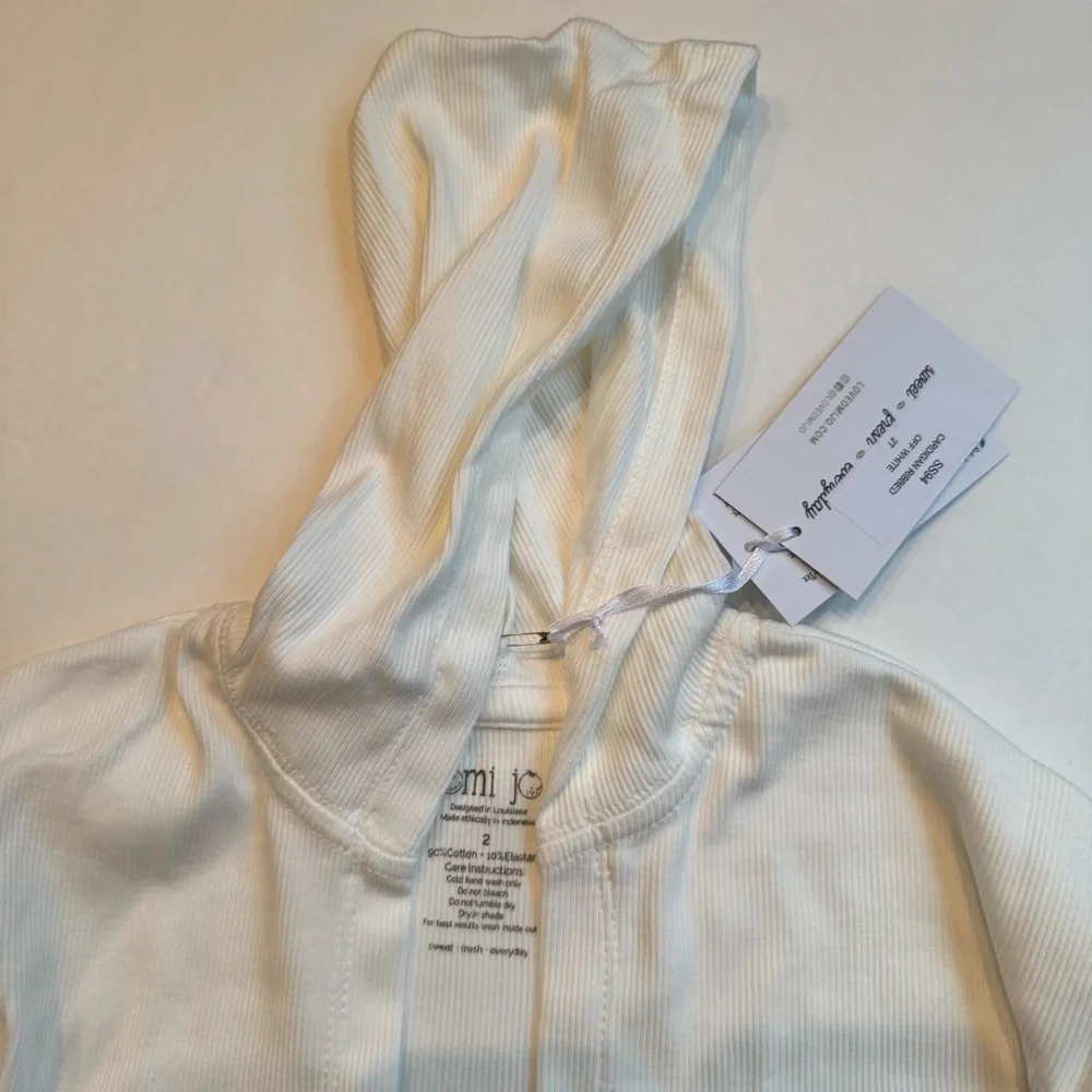 Omi Jo NWT by WDW Simple Cardigan Ribbed Off White Hooded Long Sleeve Girls 2T